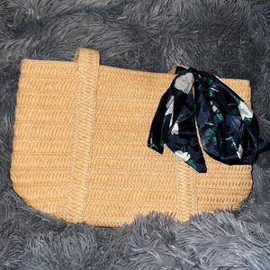 COPY - Straw handbag by Draper James with beautiful navy floral scarf